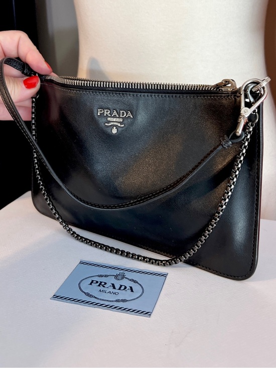 Prada Other - Prada Black & Silver Leather wristlet/pouch beige suede inside. 🌟Offers welcome!